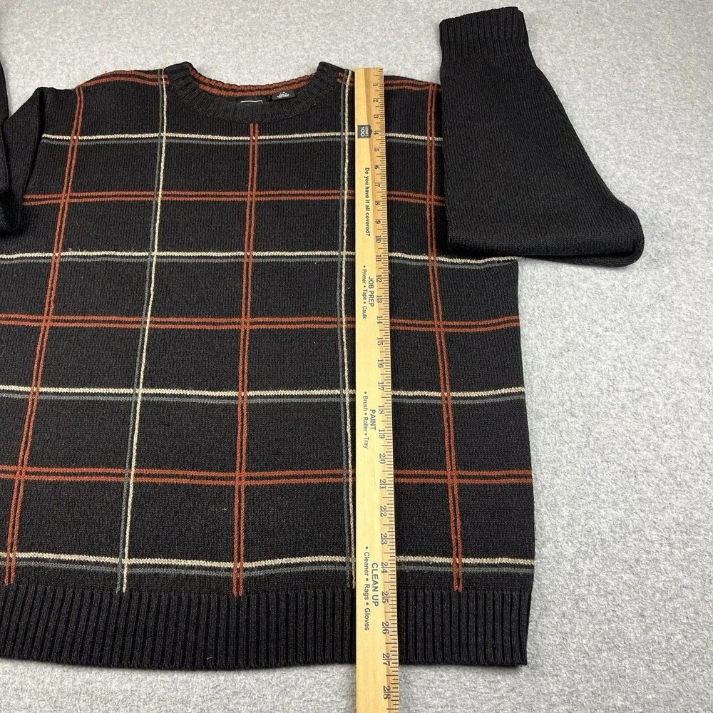 VTG Haggar Sweater Mens Large Brown Crewneck Earth Tone Check Pullover Striped